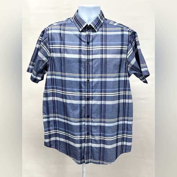 HART SCHAFFNER-MARX Men’s blue plaid short sleeve button down shirt size L - Picture 1 of 12